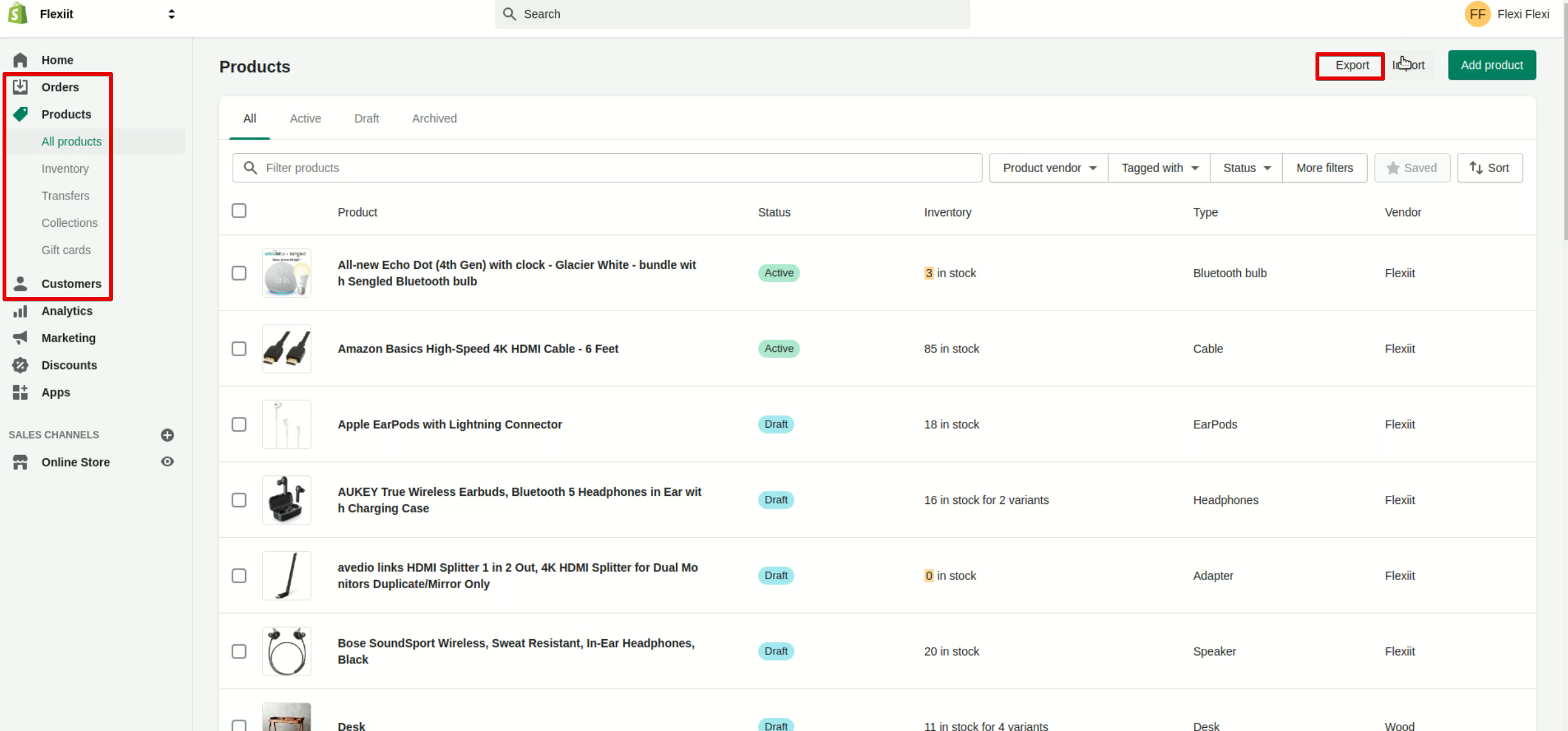 Exporting data from Shopify