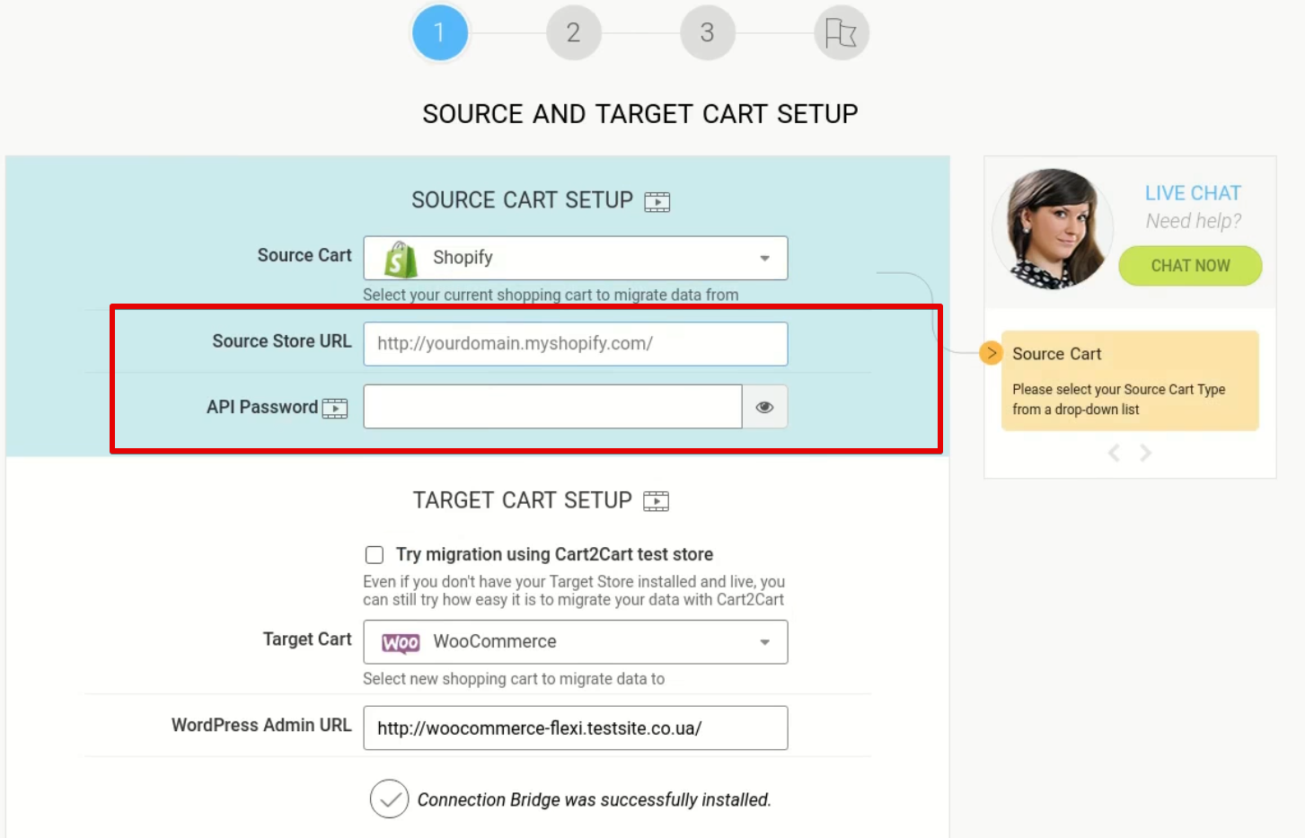source and target carrt setup