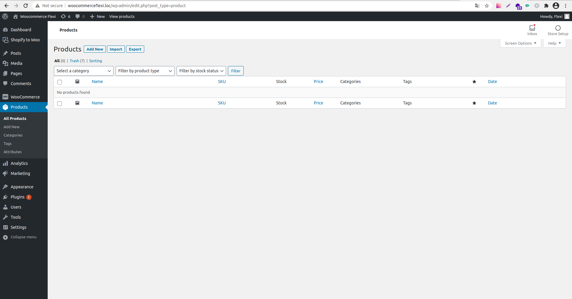 WordPress dashboard
