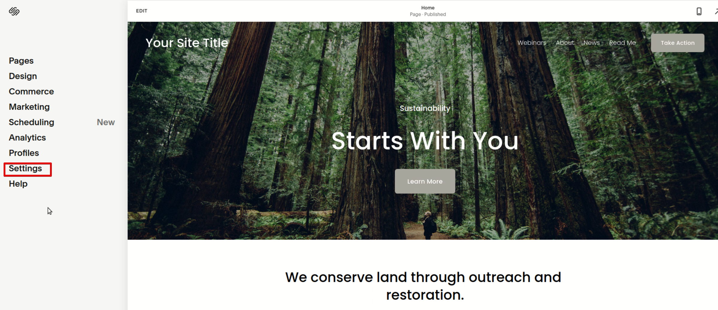 Squarespace dashboard