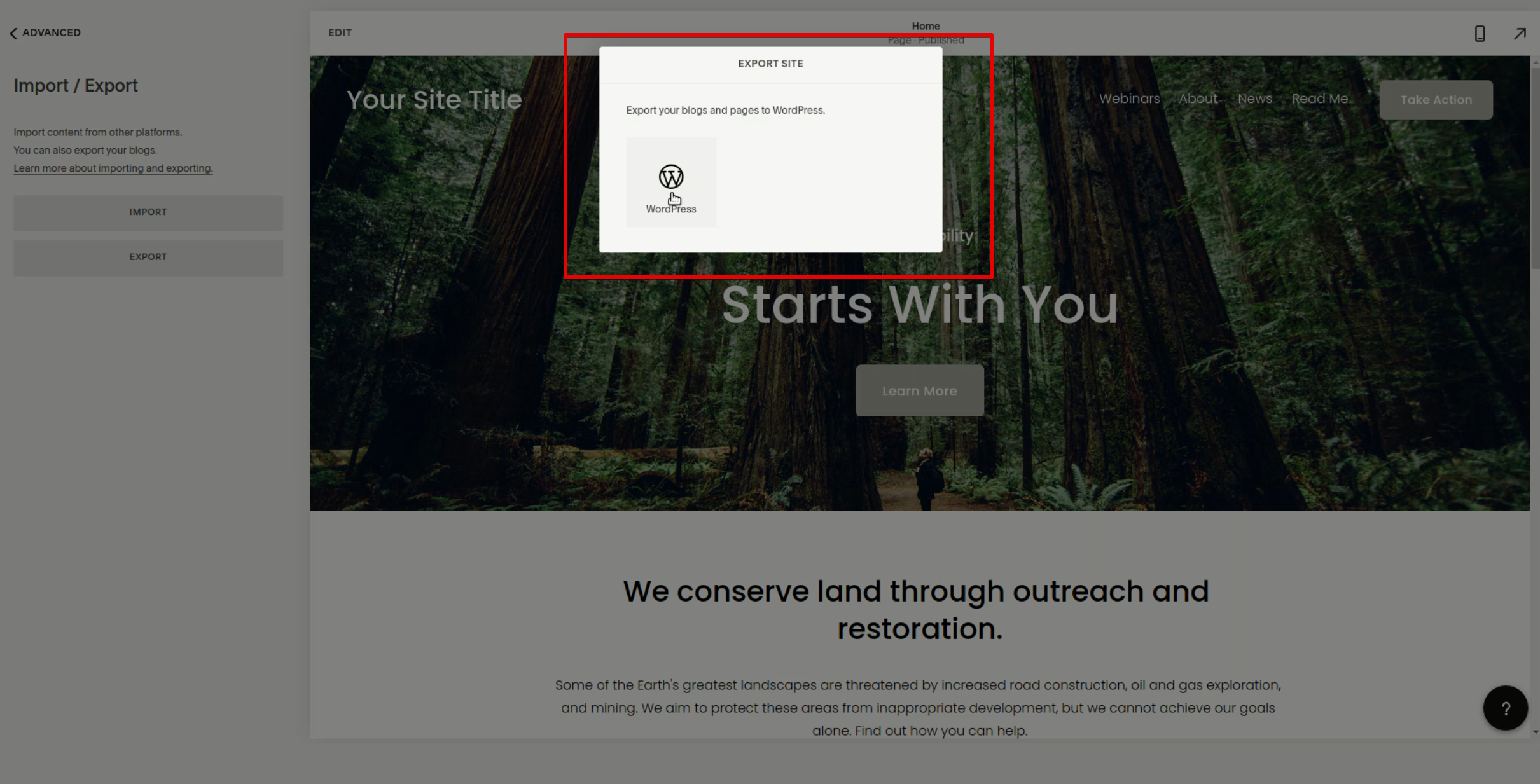 popup with the WordPress logo