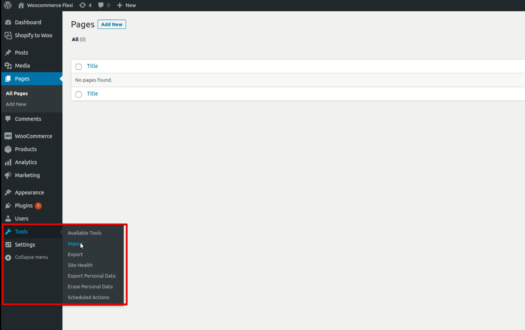 WordPress admin dashboard