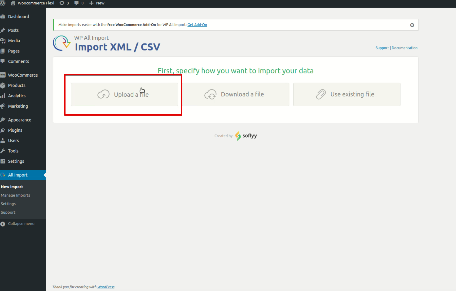 upload the CSV file