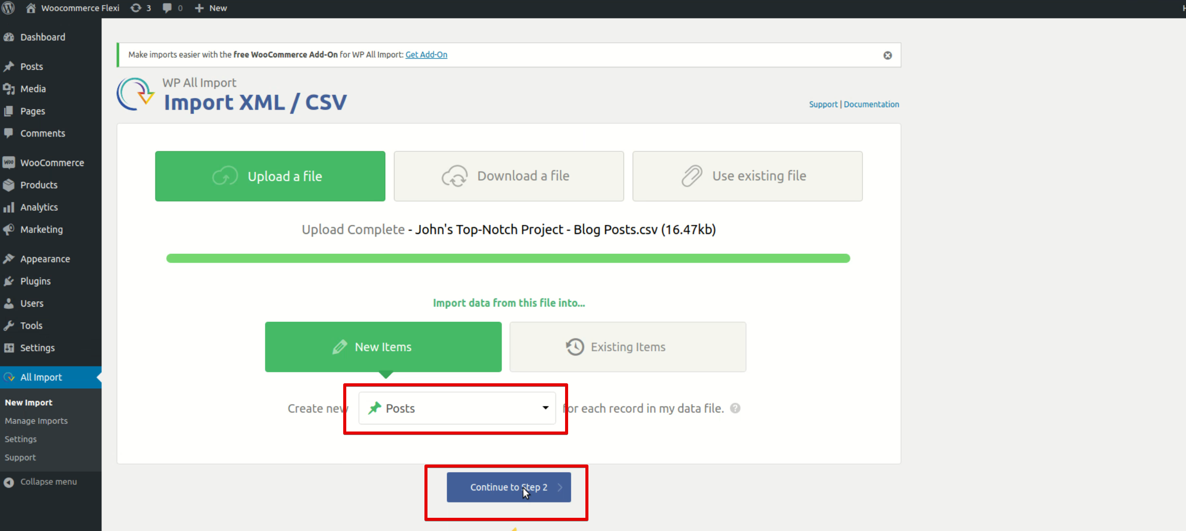 Click Continue to step 2.