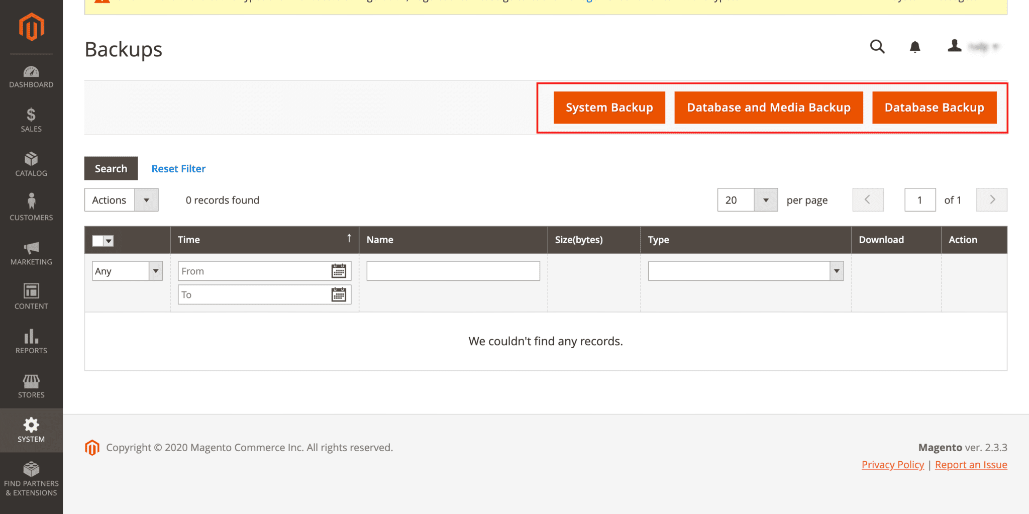 Select System Backup
