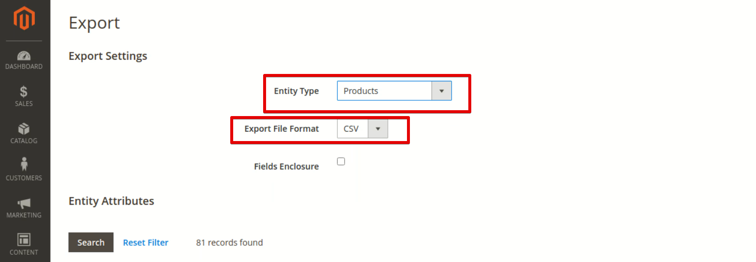 select Products and CSV