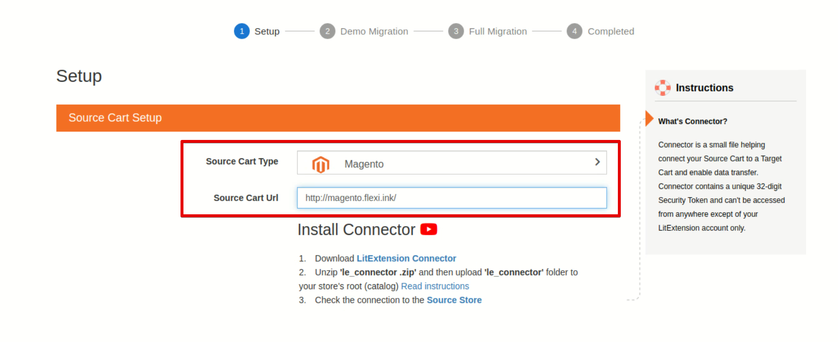 Choose Magento in the Source Cart Type field