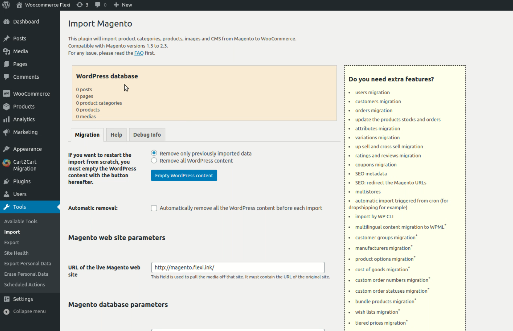 go to Tools -> Import and select Magento