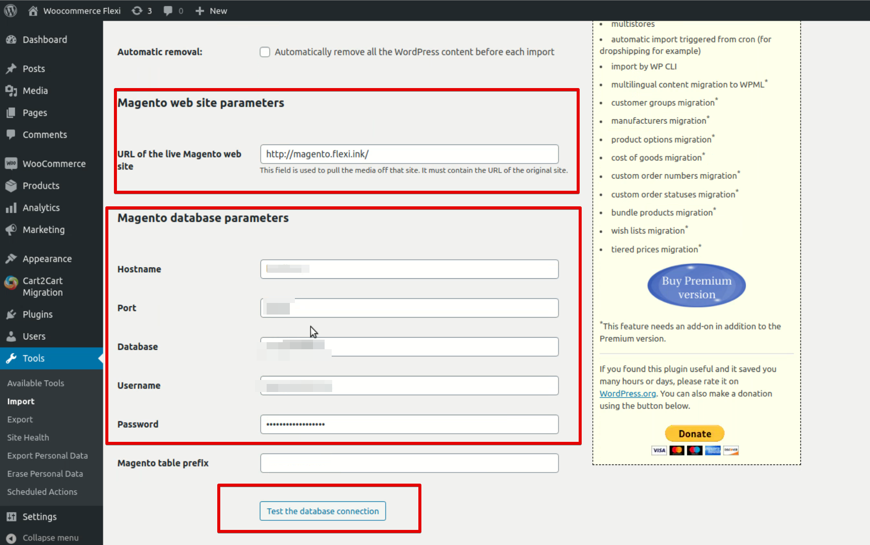 Magento web site parameters